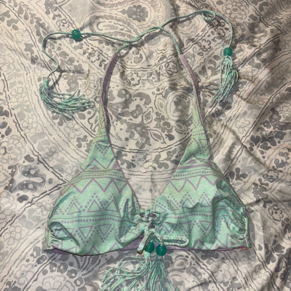 Pink Victoria’s Secret triangle beaded bikini top
